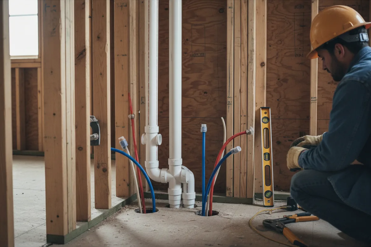 Drain and supply rough-in during Leak Detection in Roca