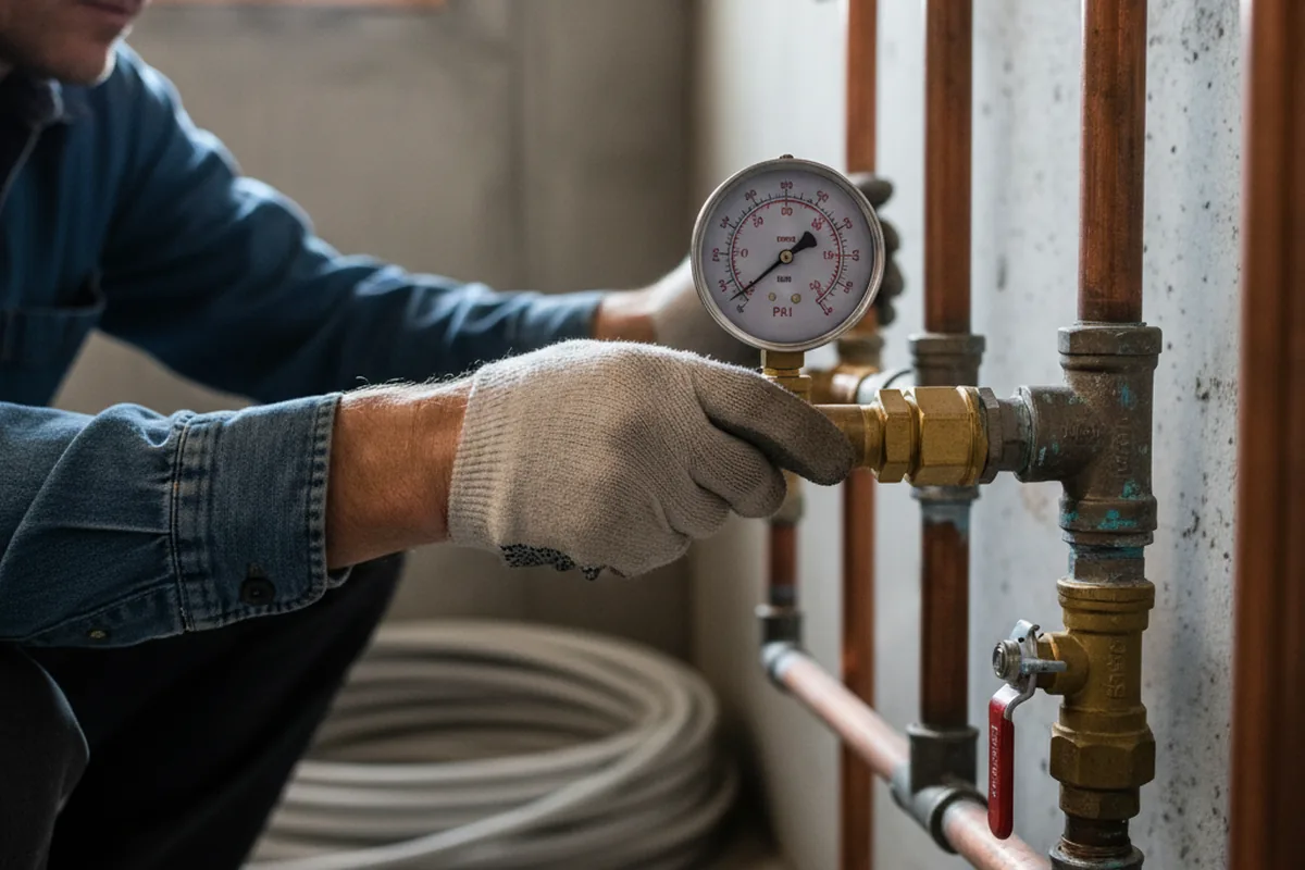 Pressure testing a repaired line during Water Line Repair in Roca
